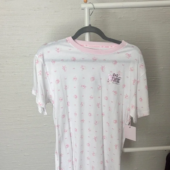 LoveShackFancy White Tee with Pink Metallic PINK Logo and Gold Accent - Picture 2 of 8